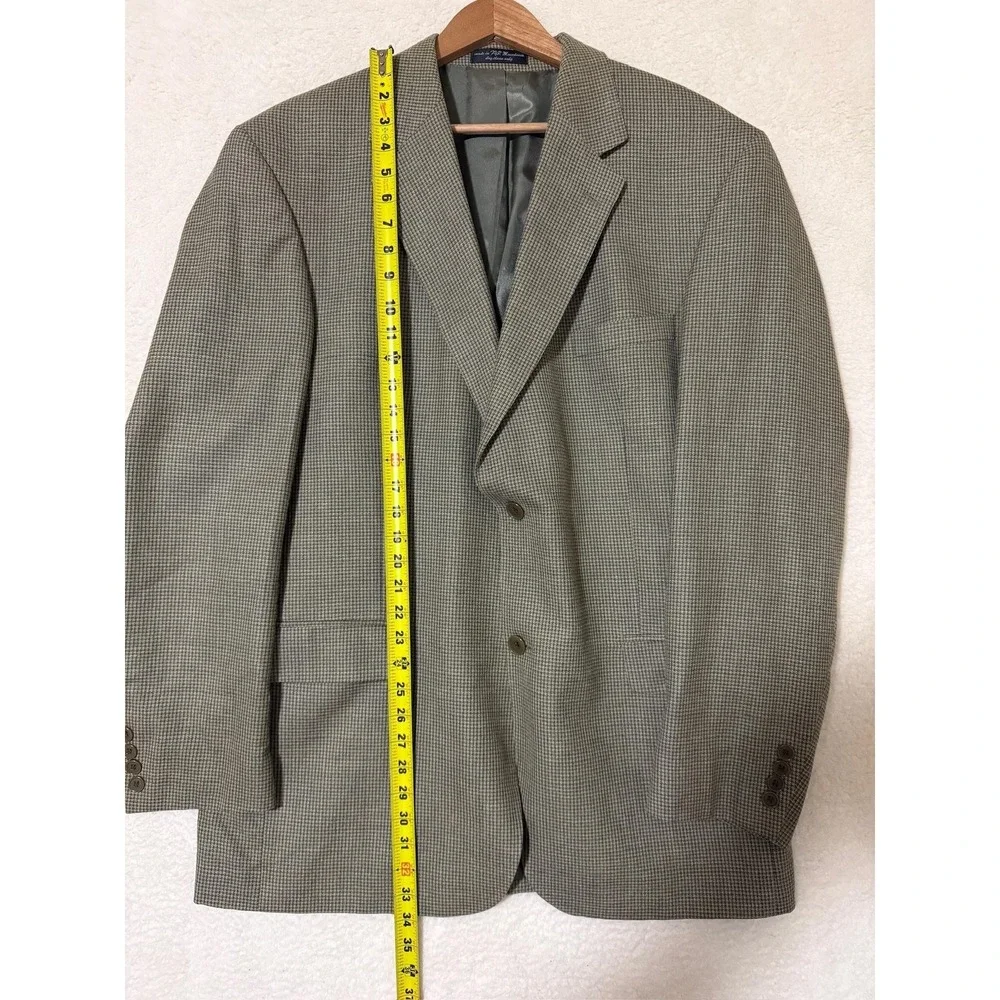 Andrew Fezza Blazer Mens 46L Long Gray Houndstooth Silk Wool Sport Coat‎